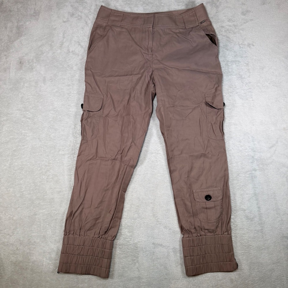 St John Sport Mauve Brown Cargo Pants Smocked Zip Cuff Utility Trousers Womens 4